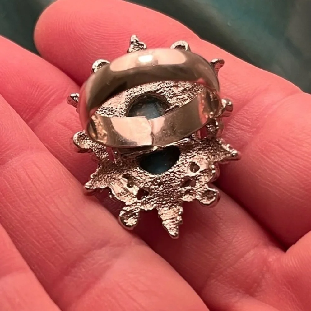 Costume Turquoise Silver Statement Ring Adjustable Size